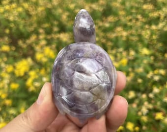 Hand Carved Dream Amethyst Turtle: Crystal Animal Carving, Spiritual GiftCrystal Decor