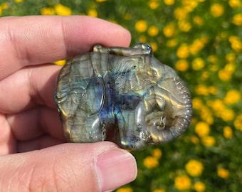 Natural Labradorite Elephant Carving | Blue Flash Crystal Animal Figurine # BCrystal Decor