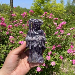 Hand Carved Dream Amethyst Grim Reaper Carving|Crystal Grim Reaper Statue Crystal Grim Reaper Gift for Women and Men Healing Crystal Carving