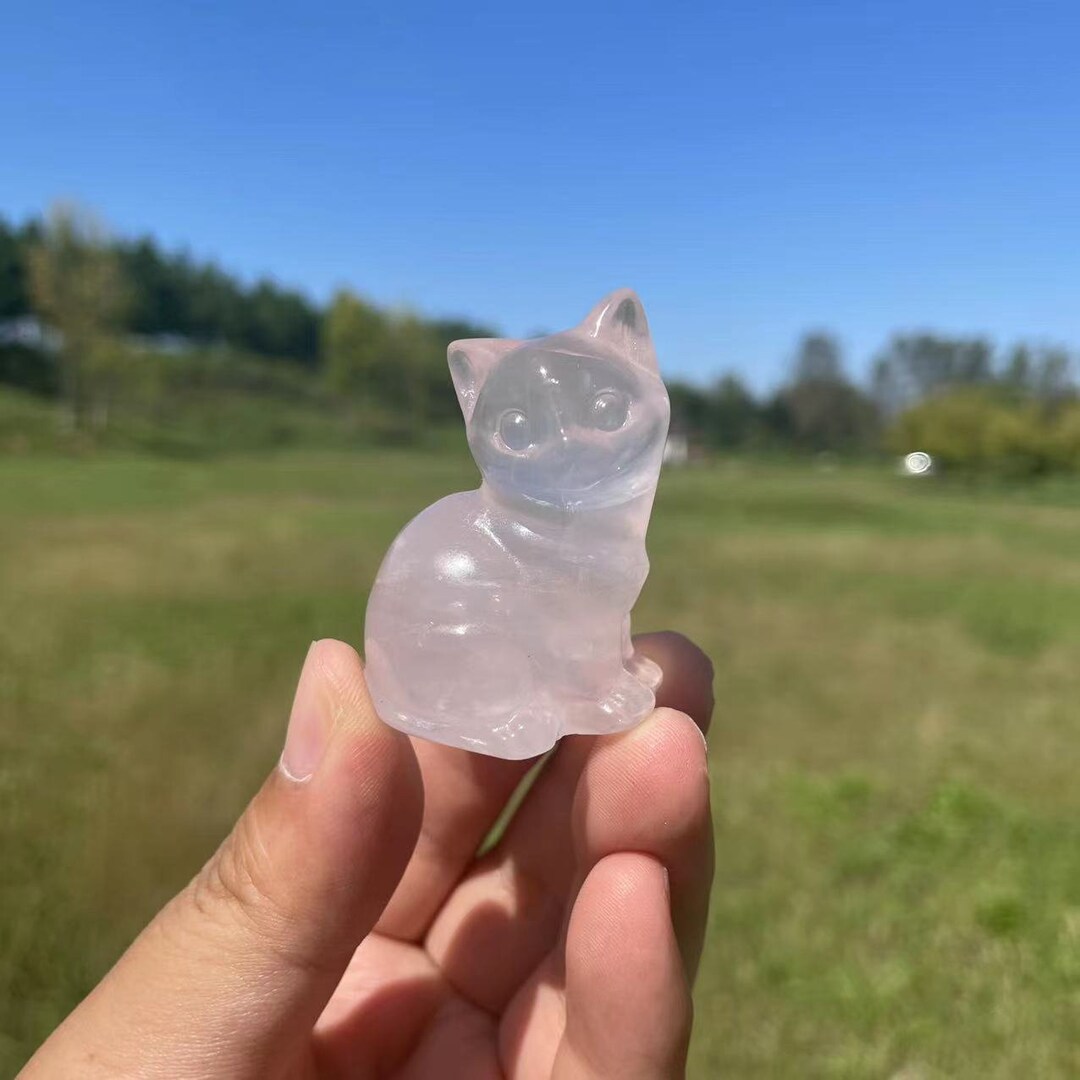 Natural Star Rose Quartz Cat Carvinghealing Crystalcrystal Cat
