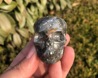 Carved Pyrite Skull  Metaphysical  Healing Stone  Fools Gold Gemstones