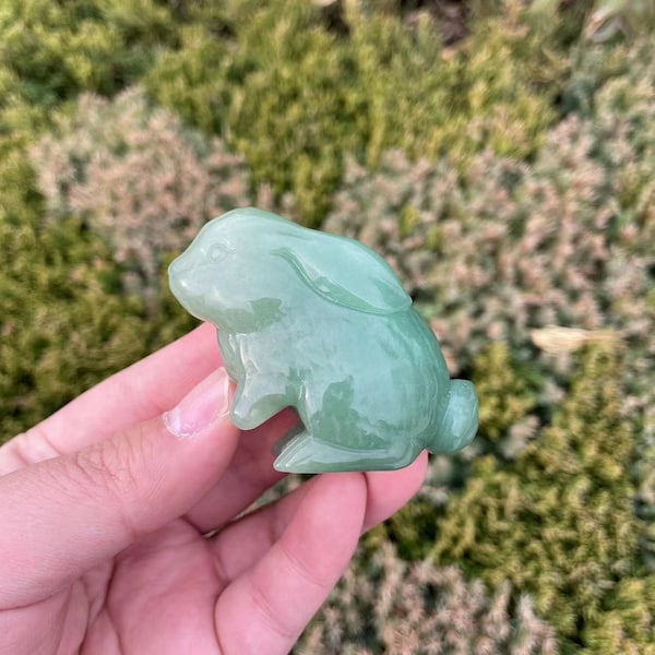 Natural Green Aventurine Rabbit Carving|Healing Crystal Crystal Animal Bunny Sculpture|Energy Stone|Crystal Bunny Gift for Her and Kids #01