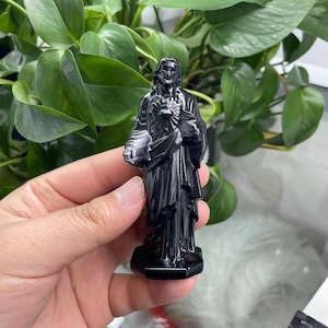 Black Obsidian Jesus Carving|Obsidian Jesus Statue Crystal Obsidian Jesus Gift for Kids and Men Women|Crystal Healing Obsidian Carving #02