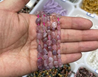 5 Pcs Rose Quartz Chip Bracelet: Stretchy Crystal Jewelry Set