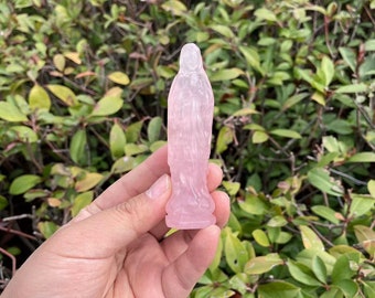 Natural Crystal Rose Quartz Virgin Mary Carving|Crystal Virgin Mary Sculpture Unique Crystal Gift for Kids and Women|Crystal Healing Carving