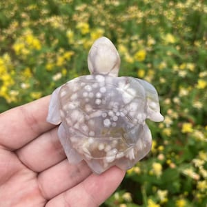 Lovely Purple Flower Agate Turtle Carving|Crystal Turtle Statue|Crystal Turtle Figurine|Flower Agate Animals Turtle Gift for Women and Kids