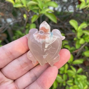 Cute Flower Agate Turtle Carving|Healing Crystal Animal|Stone Carving| Flower agate Animals Turtle Handmade Gift for Women and Kids #02