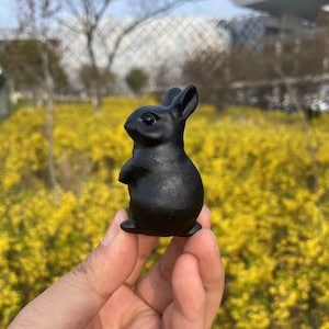 2.41 inches Black Obsidian Rabbit Carving|Healing Crystal Crystal Obsidian Animal Bunny Sculpture|Crystal Bunny Gift for Her and Kids #S