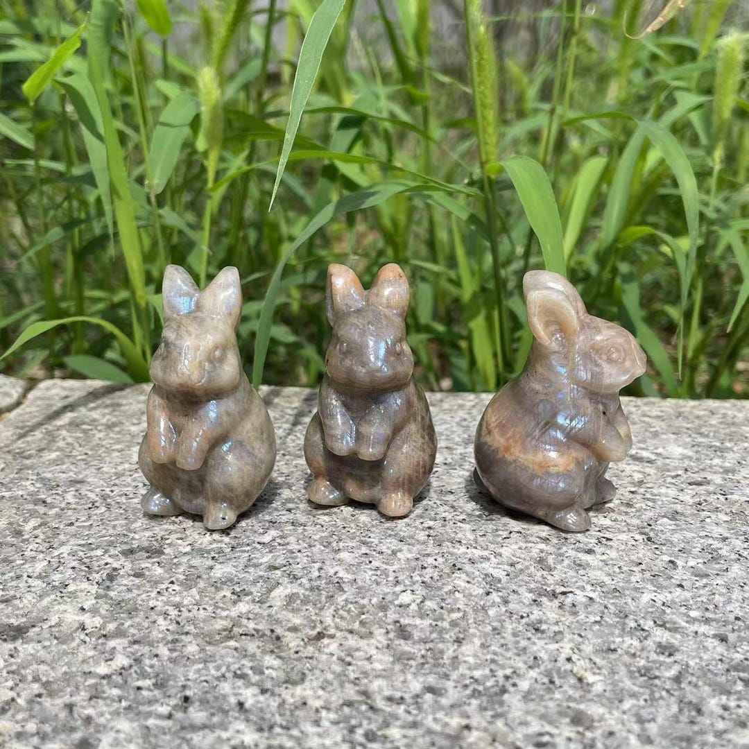 Moonstone Rabbit Carving: Crystal Bunny Statue, Home Decor - Etsy