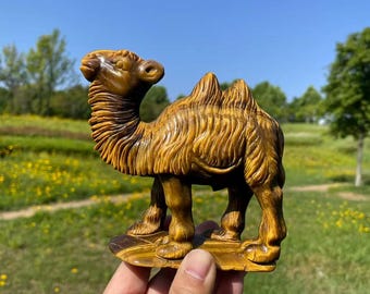 Hand Carved Flash Tiger's Eye Camel Sculpture|Crystal Animal Camel CarvingCrystal Decor