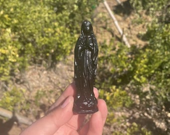 Natural Black Obsidian Virgin Mary Carving|Crystal Virgin Mary Sculpture Unique Crystal Gift for Kids and Women|Crystal Healing Carving #02