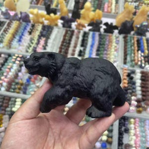 0.98 lb Cool Black Obsidian Bear Carving|Healing Crystal Bear Carving|Crystal Bear Statue|Crystal Bear Gift for Women and Kids|Reiki Healing