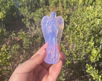 Handmade Pink Opalite Angel Carving: Spiritual Sculpture