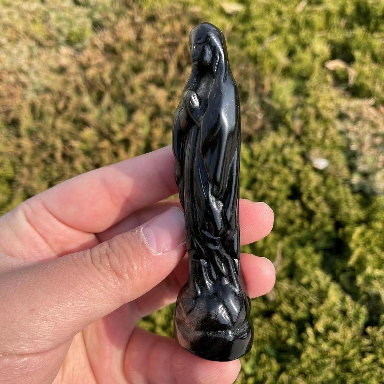 黒曜石 彫刻置物｜聖母マリアのスピリチュアルオブジェ ブラック 