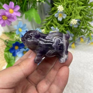 Lovely Dream Amethyst Pig Carving|Healing Crystal Carving|Crystal Animal Pig Sculpture|Energy Stone|Crystal Pig Gift for Her and Kids