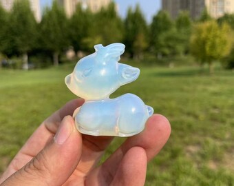 Opalite Deer Carving: Healing Crystal Animal SculptureCrystal Decor