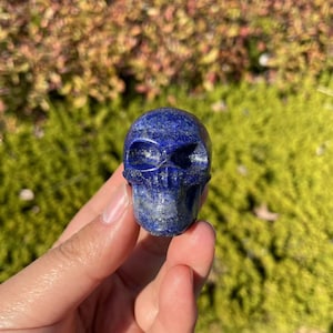 Cool Lapis Lazuli Skull Carving|Crystal Skull Sculpture|Healing Crystal Hand Carved Crystal Lapis Lazuli Skull Gift for Women and Men #04