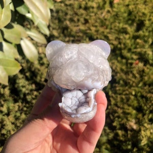 Cool Hand Carved Agate Tiger Head Carving with Druzy | Healing Crystal | Crystal Agate Animals Tiger Head Handmade Unique Gift for Men#02