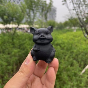 Lovely Black Obsidian Pig Carving|Healing Crystal|Crystal Obsidian Pig Carving|Crystal Animal Pig Sculpture|Crystal Gift for Women and Kids