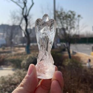 Clear Quartz Angel Carving|Crystal Angel Wings|Healing Crystal Angel Statue Spiritual Purification|Crystal Angel Gift for Women Home Decor#B