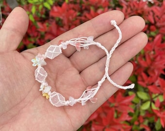 Hand Carved Rose Quartz Stretchy String Bracelet Healing Crystal|Energy Stone Spirituality Fashion Jewelry Bracelets Gift for Women #02