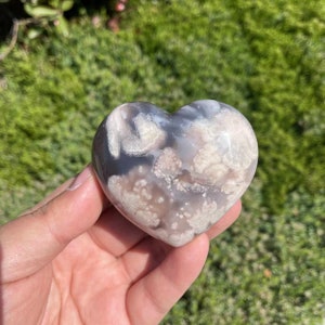 Grey Flower Agate Heart carving|Crystal Black Flower Agate Heart Sculpture|Healing Crystal Energy Stone|Crystal Gift for Women and Kids #02