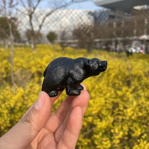 Black Obsidian Bear Carving|Healing Crystal Bear Carving|Crystal Obsidian Animal Bear Statue|Crystal Bear Gift for Women Kids and Men