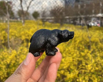 Black Obsidian Bear Carving: Healing Crystal Animal Statue