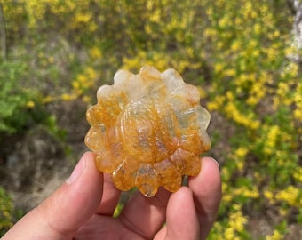 Hand Carved Golden Healer Crystal Sunflower Statue