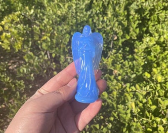 Blue Opalite Angel Carving: Handmade Healing Crystal Sculpture