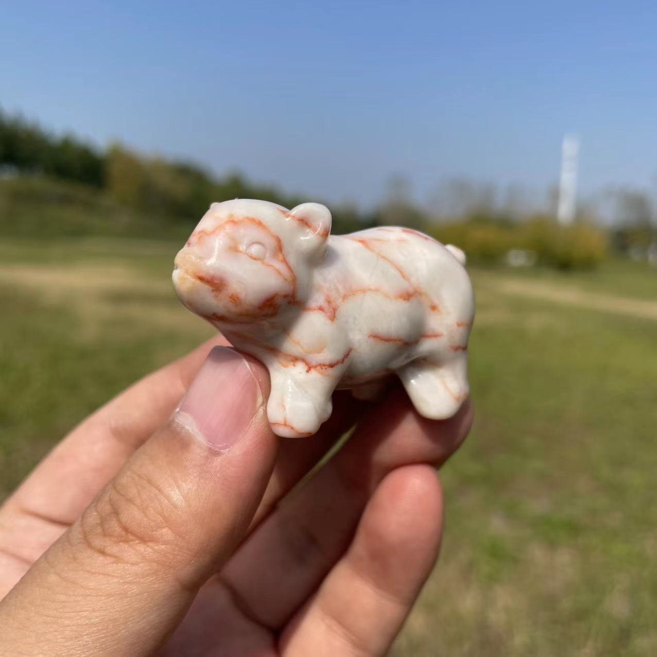 天然石ブタの置物 ジャスパー赤茶色