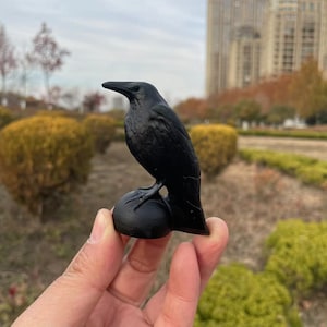 Black Obsidian Crow Carving|Healing Crystal Carving|Stone Carving|Crystal Animal Crow Sculpture|Handmade Crystal Gift for Women and Kids #02