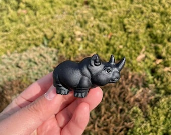 Black Obsidian Rhino Carving | Handmade Crystal SculptureCrystal Decor