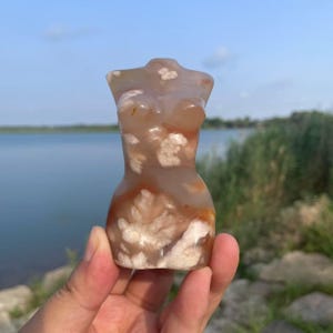 Flower Agate Goddess Carving: Hand Carved Crystal Lady Statue