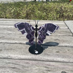 Hand Carved Dream Amethyst Butterfly Wings with Stand|Crystal Butterfly Wings Sculpture|Spiritual Healing Crystal Carving Crystal Gift #03