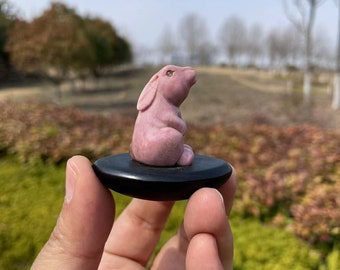 Rhodonite Rabbit Carving: Healing Crystal Bunny Sculpture