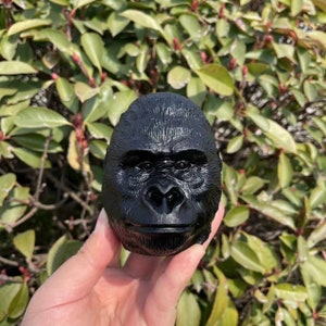 Hand Carved Black Obsidian Gorilla Head Carving|Healing Crystal|Crystal Animal Gorilla Head Sculpture|Crystal Gift for Women Kids and Men