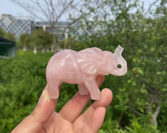 Rose Quartz Elephant Carving: Healing Crystal Animal Sculpture