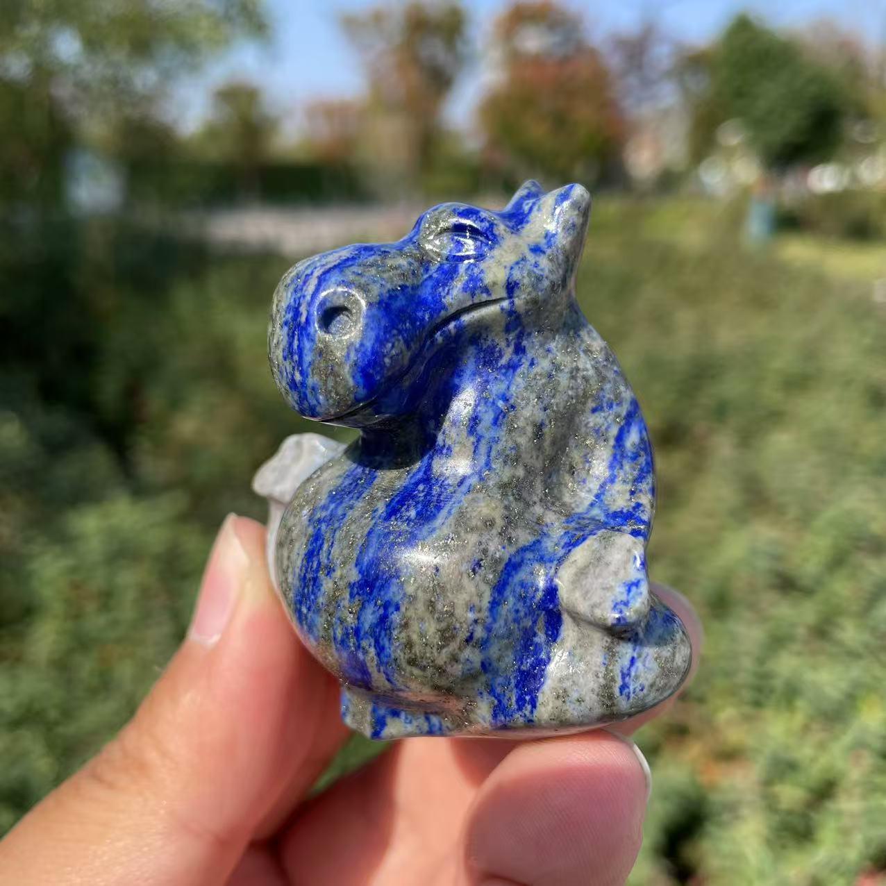 ラピスラズリのカバ彫刻：クリスタル動物像、室内装飾 - Etsy 日本