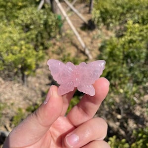 Naturalny różowy kwarcowy motyl rzeźba | Kryształowa rzeźba motyla | Kryształowy motyl prezent dla niej i dzieci | Duchowy kryształ mineralny