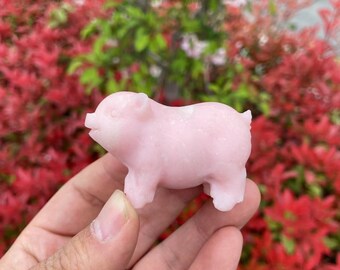 Pink Opal Pig Carving: Healing Crystal Animal Sculpture