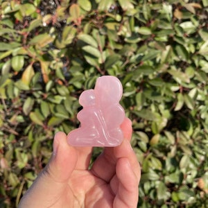 Hand Carved Rose Quartz Fairy Carving|Healing Crystal Energy Stone|Crystal Animal Fairy Sculpture Carving|Gift for Women Kids and Men
