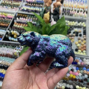 0.96 lb Aura Black Obsidian Bear Carving|Healing Crystal Bear Carving|Crystal Bear Statue|Crystal Bear Gift for Women and Kids|Reiki Healing