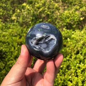 2.51 inches Diameter Moss Agate Sphere with Stunning Druzy | Natural Moss Agate Healing Crystals | Spirit Crystal | Unique gift for Women
