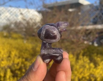 Dream Amethyst Deer Carving: Hand Carved Crystal SculptureCrystal Decor