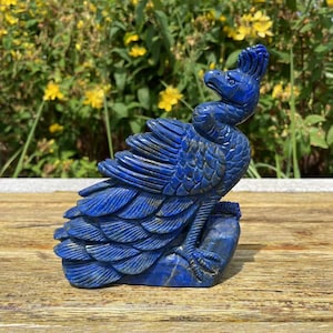 6.1&#39;&#39; Hand Carved Lapis Lazuli Peacock Carving|Crystal Animal Peacock Statue|Crystal Peacock Gift for Women|Peacock Figurine|Home Decor