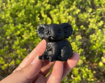 Lovely Black Obsidian Koala Carving | Healing Crystal | Stone Carving | Crystal Animal Koala Sculpture | Crystal Gift for Women and Kids