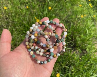 8th Vein Ocean Jasper Stretchy String Bracelet Healing Crystal|Energy Stone Spirituality Fashion Jewelry Bracelets Gift for Women and  Men