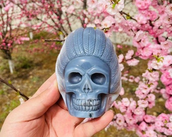 Hand Carved Agate Skull with Amethyst Cluster: Crystal SculptureCrystal Decor