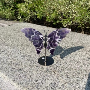 Hand Carved Dream Amethyst Butterfly Wings with Stand|Crystal Butterfly Wings Sculpture|Spiritual Healing Crystal Carving Crystal Gift #02